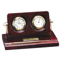 Rosewood Piano Wood Desk Clock w/ Thermometer & Pen